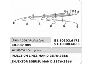 51.10303.6023 MAN D 2876-2866 Enjektör Borusu 51.10303.6172